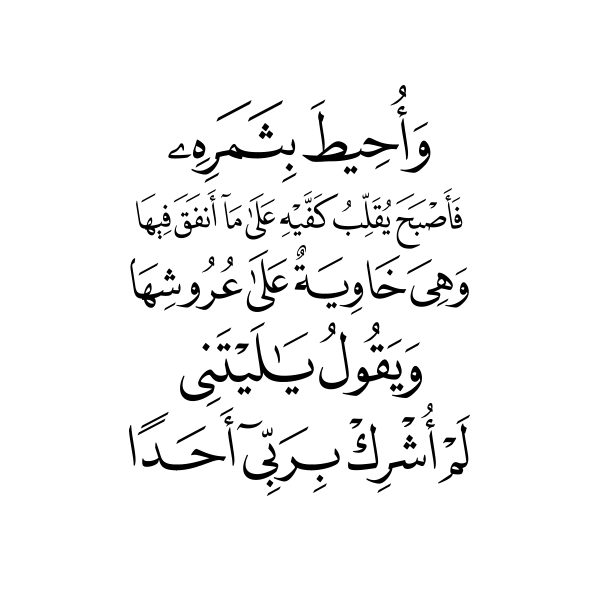 018042 وأحيط بثمره فأصبح يقلب كفيه على ما أنفق فيها