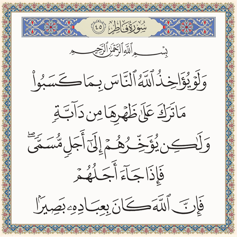 ولو يؤاخذ الله الناس بما كسبوا ما ترك على ظهرها من دابة 035045 1 035045 – القرآن الكريم بدقة غير مسبوقة - جودة عالية جدا