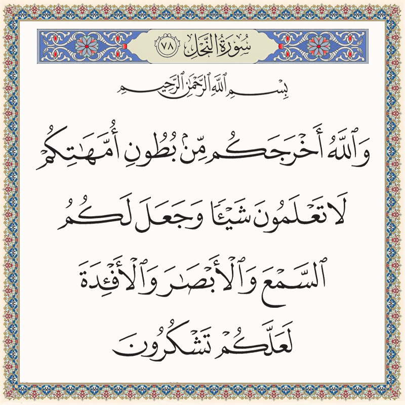 والله أخرجكم من بطون أمهاتكم لا تعلمون شيئا وجعل لكم السمع 016078 1 016078 – القرآن الكريم بدقة غير مسبوقة - جودة عالية جدا