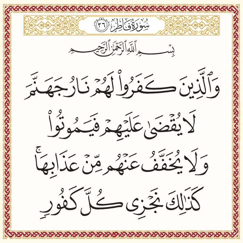 والذين كفروا لهم نار جهنم لا يقضى عليهم فيموتوا ولا يخفف عنهم 035036 1 035036 – القرآن الكريم بدقة غير مسبوقة - جودة عالية جدا